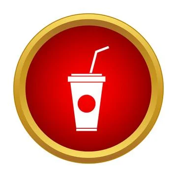 Disposable drink cup with straw icon red circle Stock Illustration