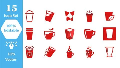 Disposable drinking cup icon set with beverage disposable container isolated Stock Illustration