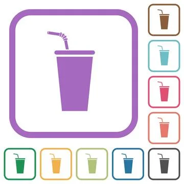 Disposable drinking cup with straw simple icons 스톡 일러스트