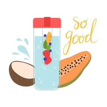 Disposable eco-friendly bottle with clean pure drinking water with fresh fruits Stock Illustration