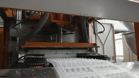 Disposable food package ware manufacturing plant, eggs container production line Stock Footage 101864748