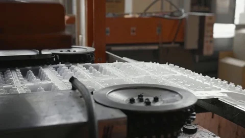 Disposable food package ware manufacturing plant, eggs container production line Stock Footage 101864792