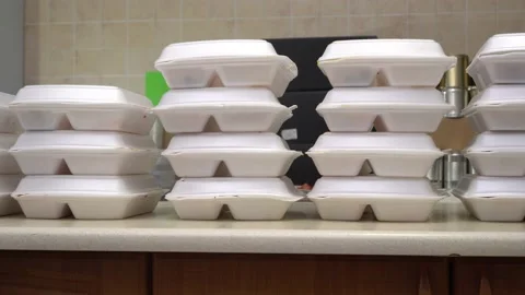 Disposable lunch boxes. A take-out or takeout, take-away, takeaways Stock Footage 148364462