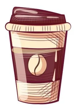 Disposable Mug with Lid, Coffee Container with Cap Stock Illustration