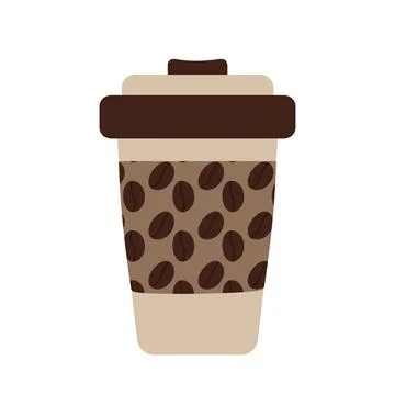 Disposable paper coffee cup with patterned holder in trendy soft coffee shades Stock Illustration