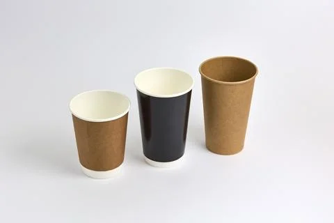 Disposable Paper Cups in Assorted Sizes and Colors Stock Photos