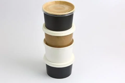 Disposable Paper Cups with Lids in Assorted Colors Stock Photos