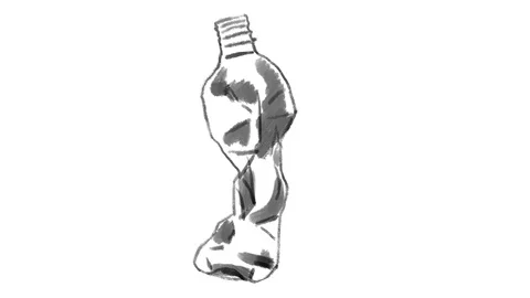 Disposable plastic bottle, drawn on white chalkboard, footage ideal for Stock Footage 102840352