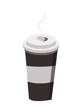 Disposable plastic coffee cup with hot coffee in flat style. Plastic mug for  Stock Illustration