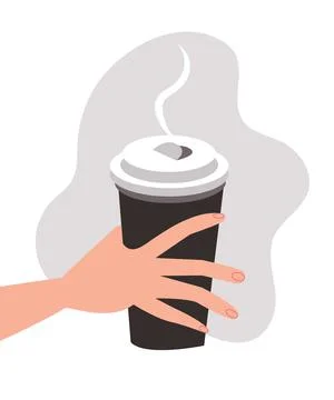 Disposable plastic coffee cup with hot coffee in flat style. Plastic mug for  Stock-Illustration