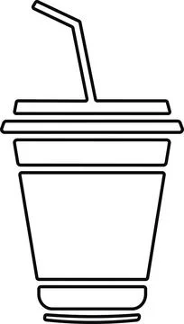 Disposable plastic coffee or tea cup or glass with straw icon vector. cold .. Stock Illustration