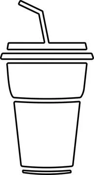Disposable plastic coffee or tea cup or glass with straw icon vector. cold .. Stock Illustration