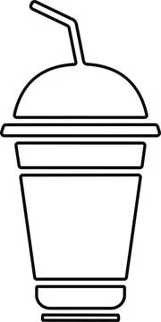 Disposable plastic coffee or tea cup or glass with straw icon vector. cold .. Stock Illustration