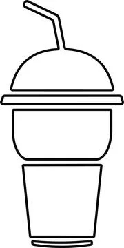Disposable plastic coffee or tea cup or glass with straw icon vector. cold .. Stock Illustration