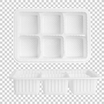 Disposable plastic container with cells on empty background Stock Photos