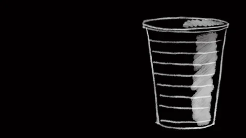 Disposable plastic cup, drawn on black chalkboard, ideal footage to represent Stock Footage 102841192