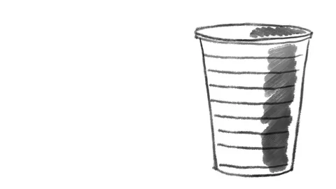 Disposable plastic cup, drawn on white chalkboard, ideal footage to represent Stock Footage 102840939
