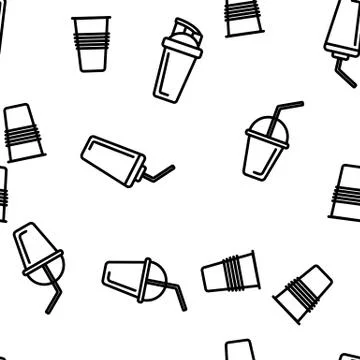 Disposable Plastic Cup Linear Seamless Pattern Stock Illustration