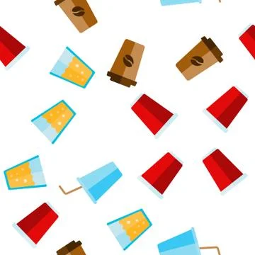 Disposable Plastic Cup Linear Vector Seamless Pattern 스톡 일러스트