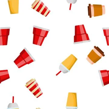 Disposable Plastic Cup Linear Vector Seamless Pattern イラスト素材