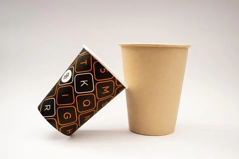 Disposable plastic cups with prints Stock Photos
