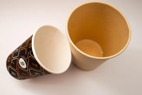 Disposable plastic cups with prints Stock Photos