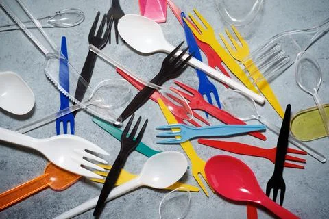 Disposable plastic cutlery Stock Photos