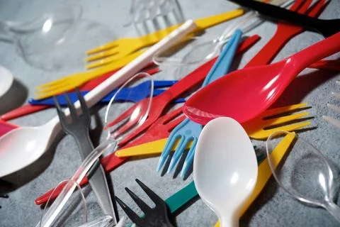Disposable plastic cutlery Stock Photos