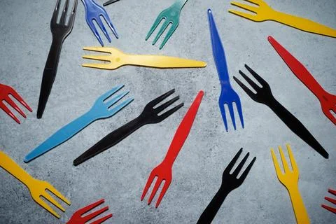 Disposable plastic cutlery Stock Photos