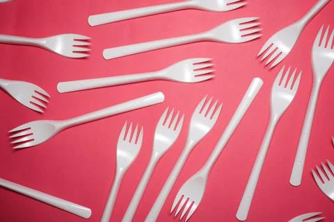Disposable plastic cutlery Stockfoto's