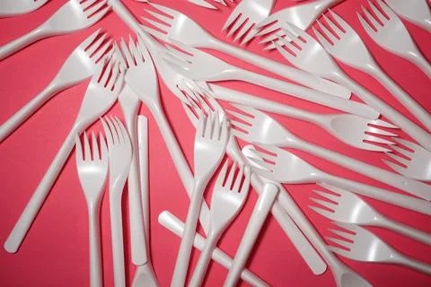 Disposable plastic cutlery Stockfoto's