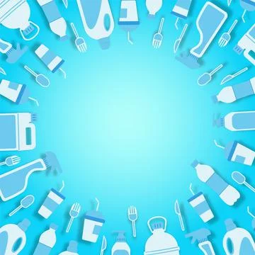 Disposable plastic pollution problem concept. A pile of disposable plastic wa Stock Illustration