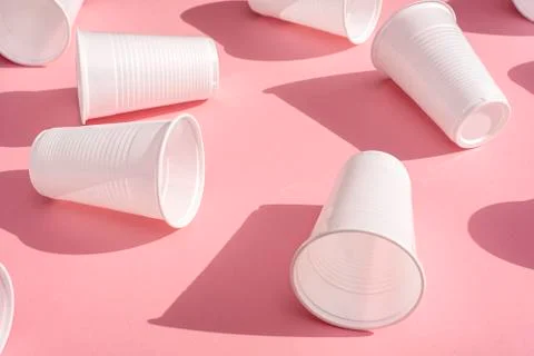 Disposable plastic white empty cups Stock Photos