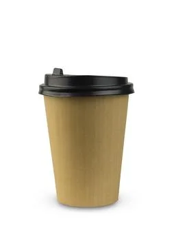 Disposable tableware, a glass with a plastic black lid Stock Photos