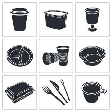 Disposable tableware icon collection Stock Illustration