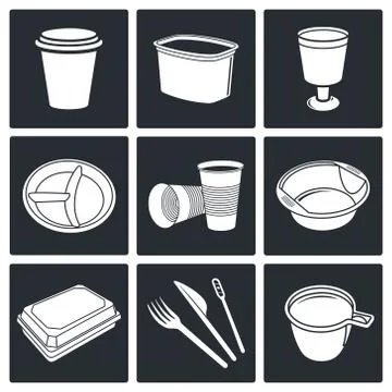 Disposable tableware icons Stock Illustration