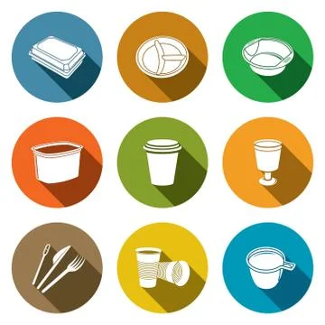 Disposable tableware icons Stock Illustration