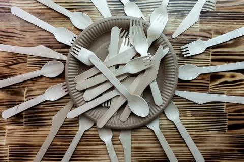 Disposable tableware made of natural materials, Stock Photos