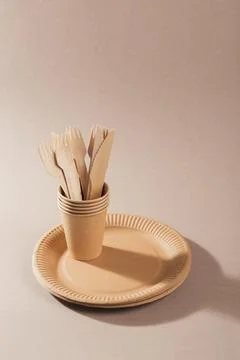 Disposable tableware from natural materials Stock Photos