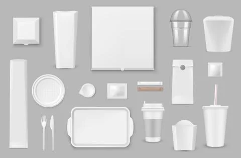 Disposable tableware realistic vector mockups Stock Illustration