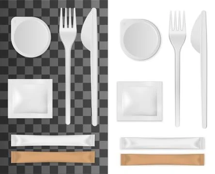 Disposable tableware. Salt, sugar and napkins Stock Illustration