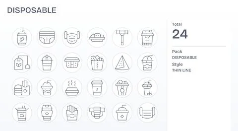 Disposable Vector Icon Arsenal with 24 128x128 Thin Line PIXEL Perfect design Stock Illustration