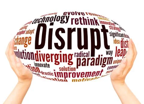 Disrupt word cloud hand sphere concept Stock Photos