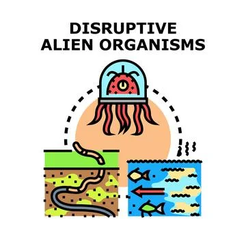 Disruptive alien organisms impacting ecosystems and environment Ilustración de archivo
