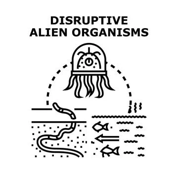 Disruptive alien organisms impacting ecosystems and environment Ilustración de archivo