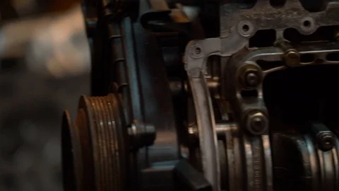 Dissassembled engine parts - bottom end with no oil pan installed Stock Footage 99255727