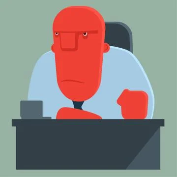 Dissatisfied boss sits at a table Stock Illustration
