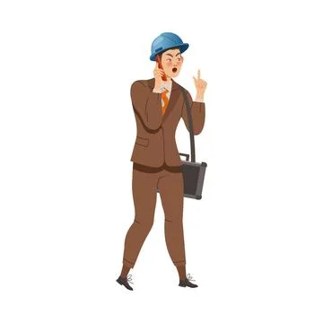 Dissatisfied Man Worker in Hard Hat and Suit Arguing with His Employer Speaking Stock Illustration