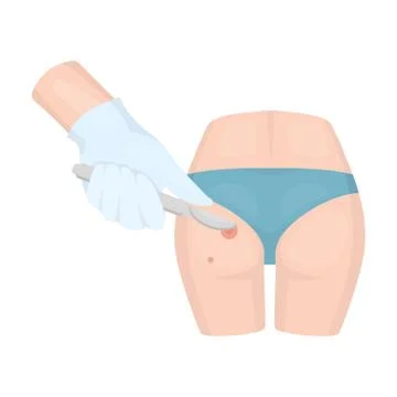 Dissection of a boil on the buttock of a man. Surgery single icon in cartoon Stock Illustration