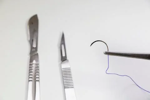 Dissection Kit - Absorbable suture, polyglycolic acid. Surgery operation equi Stock Photos